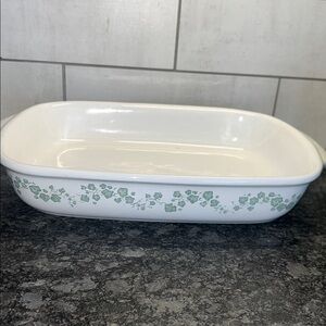 White and Green Floral Baking Dish